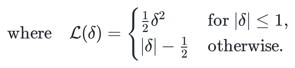 官方 PyTorch 教學呈現的單筆 Huber loss 分段定義